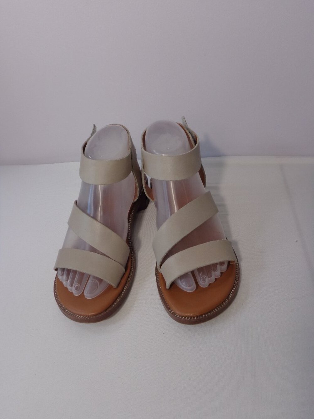 Franco Sarto Women's Tanara Ankle Strap Sandals Leather Beige Size 7.5M